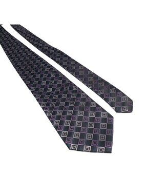 Croft Barrow Men Long Tie Purple Black Blue Diamond Pattern Classic 57" x 3.5"